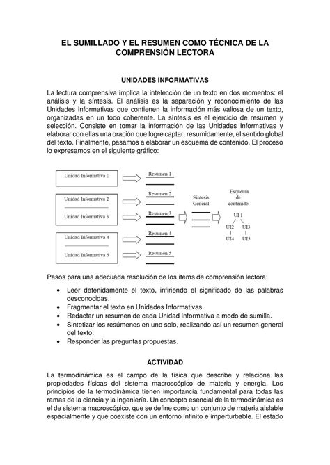 El Sumillado Y El Resumen Como T Cnica De La Comprensi N Lectora