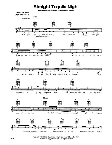 Straight Tequila Night By John Anderson Sheet Music For Easy Guitar At