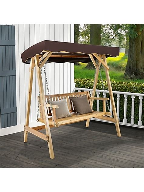 2 Person Wooden Garden Canopy Swing A-frame With Weather-resistant Canopy