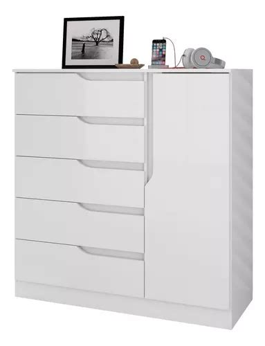 Cómoda de 5 cajones para 1 puerta multimueble Cr35147 color blanco