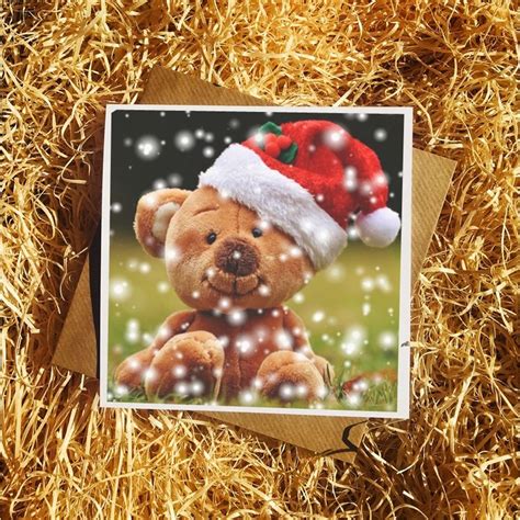 Christmas Teddy Bear Card Christmas Greetings Card Xmas Etsy