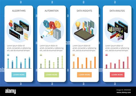 Machine Learning Set Of Vertical Banners With Isometric Compositions Of