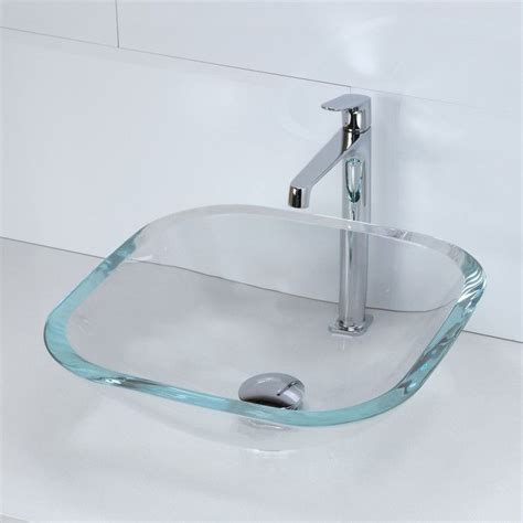 DECOLAV Transparent Square 19mm Glass Vessel Bathroom Sink Glass Sink