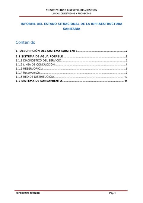 Informe DEL Estado Situacional UNIDAD DE ESTUDIOS Y PROYECTOS INFORME