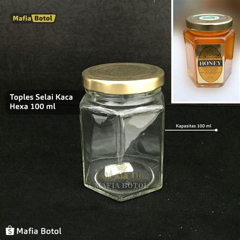 Jual Toples Botol Wadah Jar Kaca Beling Hexa Hexagonal Segi Selai