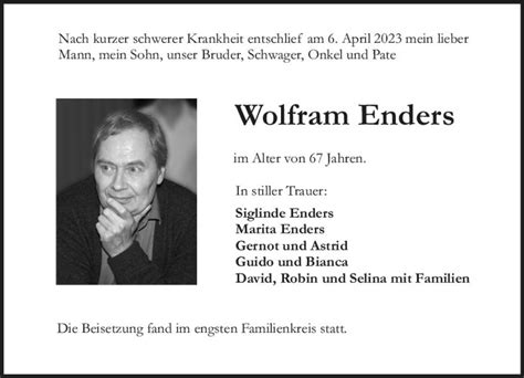 Traueranzeigen Von Wolfram Enders Vrm Trauer De