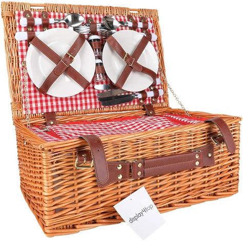 Display4top Cesta De Picnic De Mimbre Tradicional Para 4 Personas