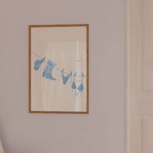 Bikini Art Print Printable Blue Bikini Beach Illustration Bikini Hanging Poster Bathing Suit