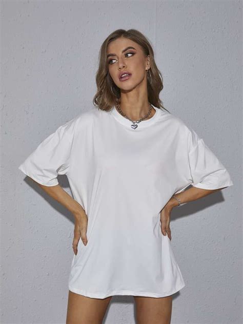 Oversized Solid Drop Shoulder Tee Shein Usa Clothing Mockup Drop