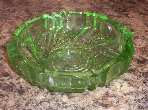 Vintage Green Depression Glass Vaseline Ashtray Antique Price Guide Details Page