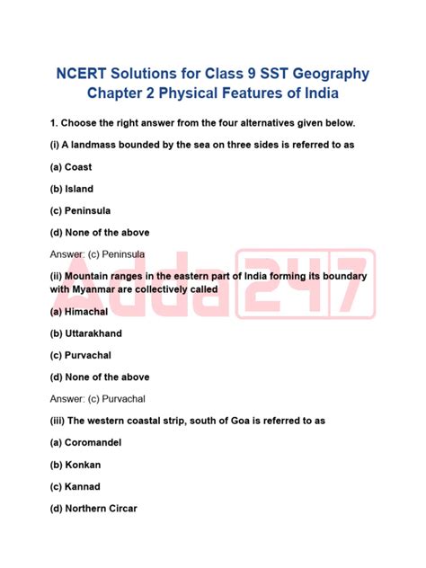 Ncert Solutions For Class 9 Sst Geography Chapter 2 Physical Features Of India Pdf Himalayas