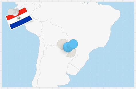 Mapa De Paraguay Con Un Alfiler Azul Anclado Bandera De Paraguay