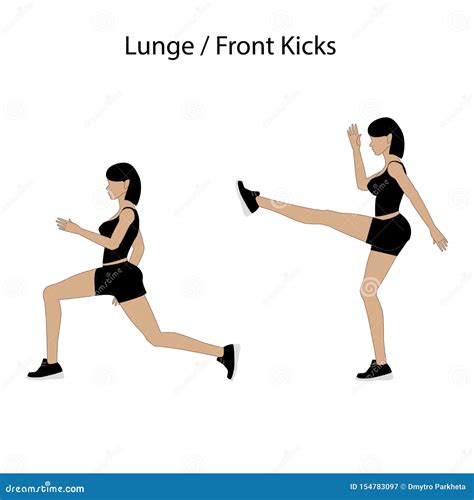 Lunge Front Kicks Exercise Stock Vector Illustration Of Deadlift