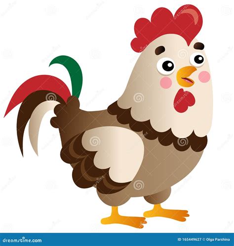 Color Image Of Cartoon Rooster On White Background Farm Animals Stock