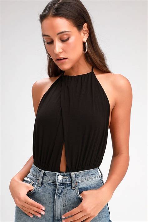 Take The Stage Black Backless Halter Bodysuit In 2020 Halter Bodysuit