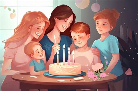 Ilustra O De Uma Fam Lia Celebrando Seu Filho Gerativo De Anivers Rio