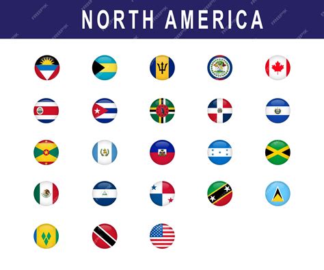 Bandeira Dos Países Da América Do Norte - Conjunto de países da bandeira da américa do norte redondo | Vetor Premium