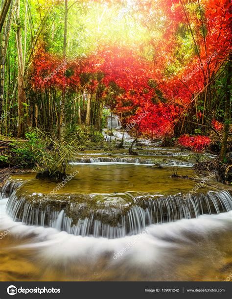 Schöner Wasserfall im tiefen Wald Stockfotografie lizenzfreie Fotos