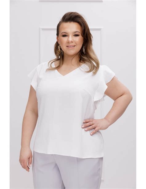 Elegancka G Adka Bluzka Ecru Plus Size Adara Z Falbankami Na R Kawach