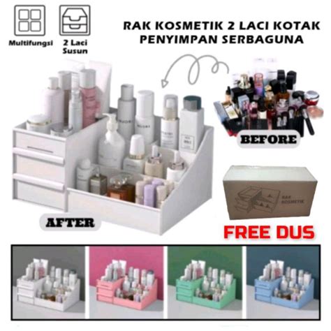 Jual Rak Kosmetik 2 Laci Multifungsi Tempat Penyimpanan Make Up Kotek