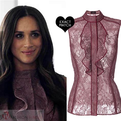 Meghan Markle as Rachel in burgundy ruffled lace blouse on Suits season ...