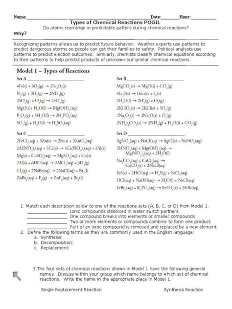 Predicting Chemical Reactions Worksheet