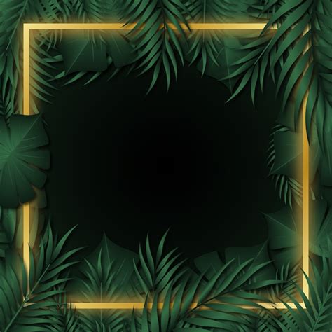 Premium Vector Tropical Leaf Golden Frame Background