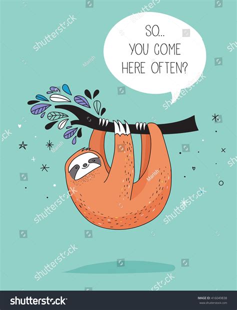 Cute Hand Drawn Sloths Funny Vector Stock Vector Royalty Free