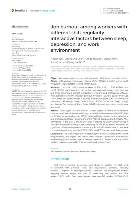 Pdf Job Burnout Among Workers With Different Shift Regularity