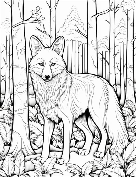 Uma P Gina Para Colorir De Um Lobo Na Floresta Rvores Generativas