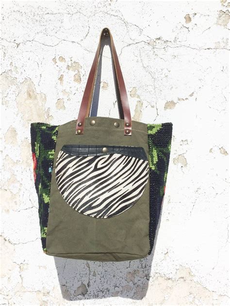 Upcycled Vintage Military Canvas And Leather Tote Bag Canvas Etsy