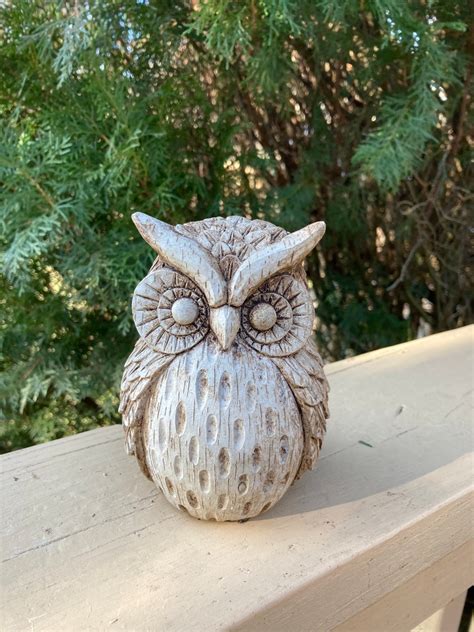 Concrete Cement Owl Garden Statue Wise Owl Woodland Decor Etsy