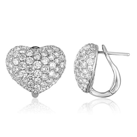 4.62 Carats Diamond Pave Gold Heart Earrings | Gold heart stud earrings