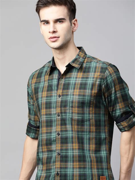 Buy Roadster Men Green Brown Pure Cotton Tartan Checked Casual Shirt