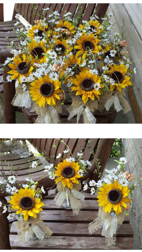 Rustic Sunflower Burlap And Lace Small Table Arrangements Country