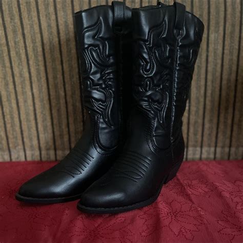 Black Cowgirl Boots size 7 Soda Brand New not used... - Depop