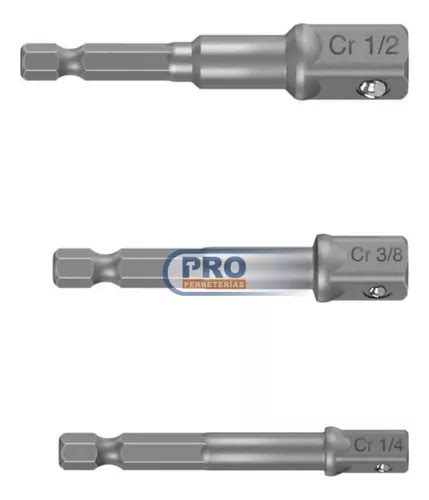 Juego Adaptadores Taladro X 3 Dado 1 4 3 8 Y 1 2 Truper