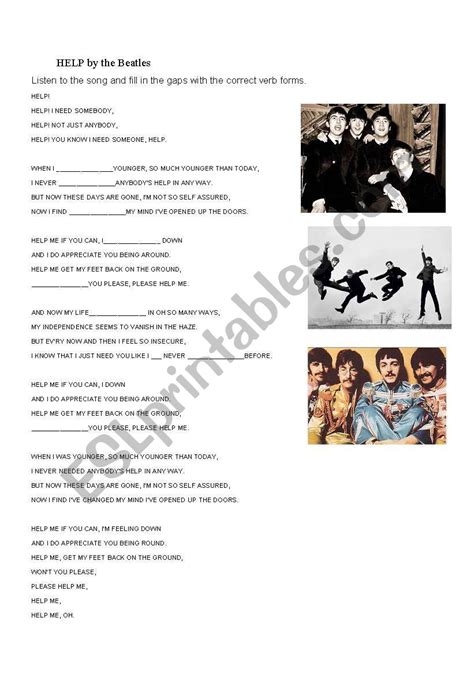 Help By The Beatles Esl Worksheet By Damti