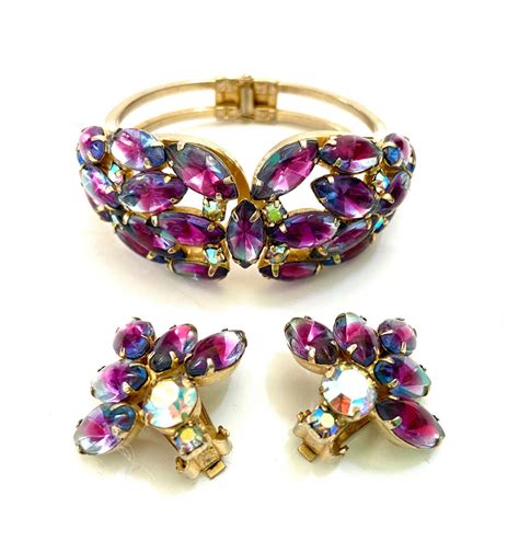 Juliana Purple And Blue Givre Rhinestone Demi Hinged Bangle And Earring