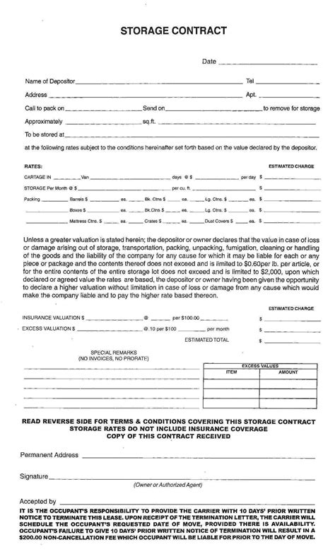 Printable Storage Rental Agreement Form