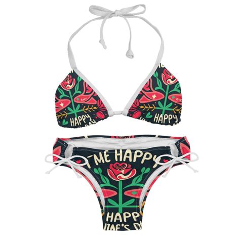 Valentines Day Font Swimming Suit Bikini Set Bikinis Detachable