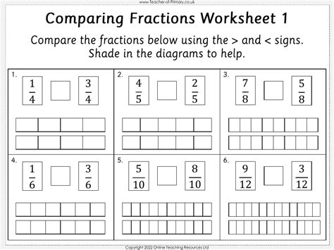 Comparing And Ordering Fractions Worksheet Maths Year 3