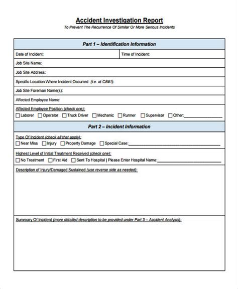 Free Accident Report Forms In Pdf Reportform Net