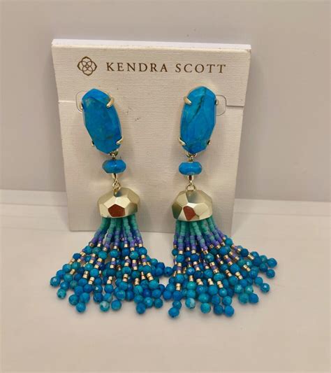 Kendra Scott Dove Earrings Blue And Gold Beaded Tassels Ebay