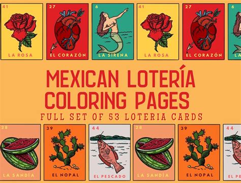 Loteria Mexicana Coloring Pages Full Set Etsy