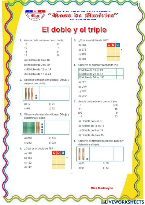 Ficha Online De Doble Y Triple Para Primaria Puedes Hacer Los