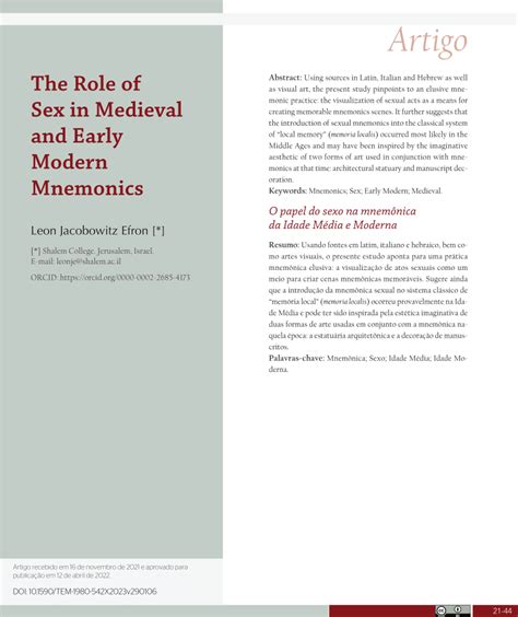 Pdf The Role Of Sex In Medieval And Early Modern Mnemonics