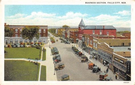 Falls City Nebraska Business Section Bird's Eye View Antique Postcard ...