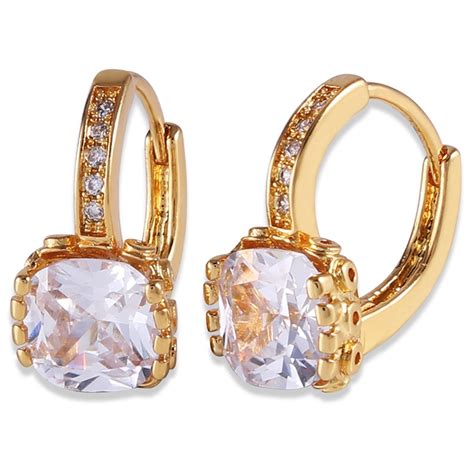 Gulicx Gold Plated Base White Cz Cubic Zirconia White Crystal Stunning Bridal Women Hoop Earring