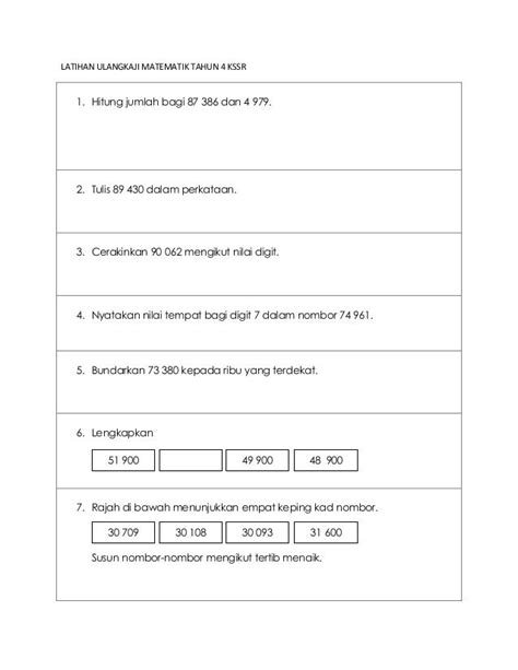 Latihan Ulangkaji Matematik Tahun 4 Kssr In 2021 Mathematics Riset